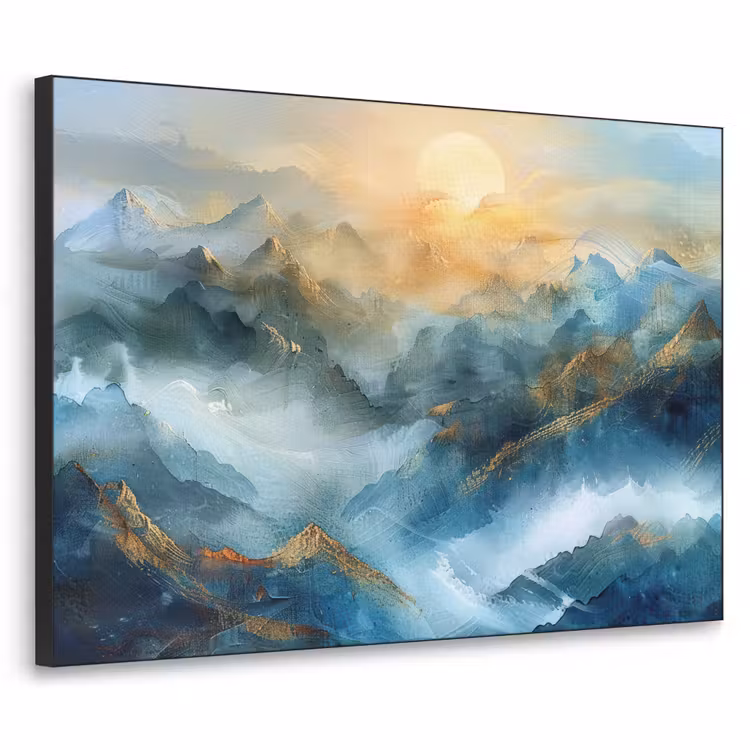 Abstract - Landschap - Bergen - Blauw - Modern Textielframe - compleet frame klein -3d