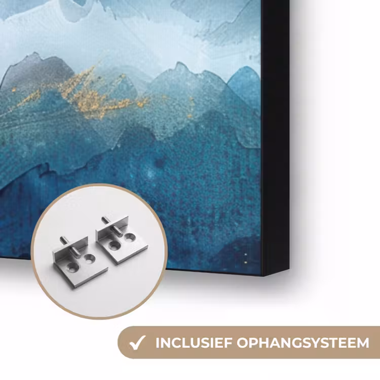 Abstract - Landschap - Bergen - Blauw - Modern Textielframe zwart klein -USP_ophangsysteemNL