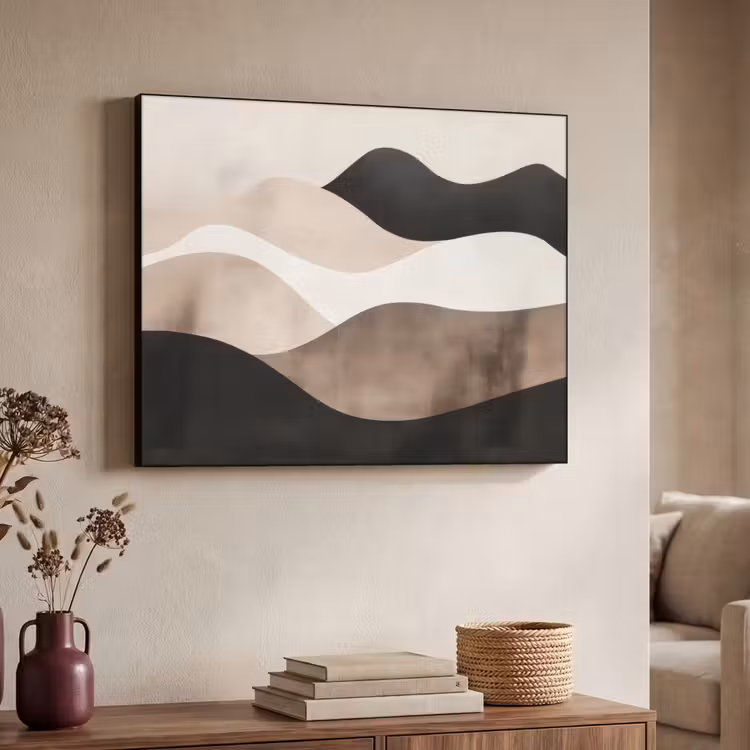 Abstract - Landschap - Golven - Crèmekleur Textielframe zwart klein -sfeer3