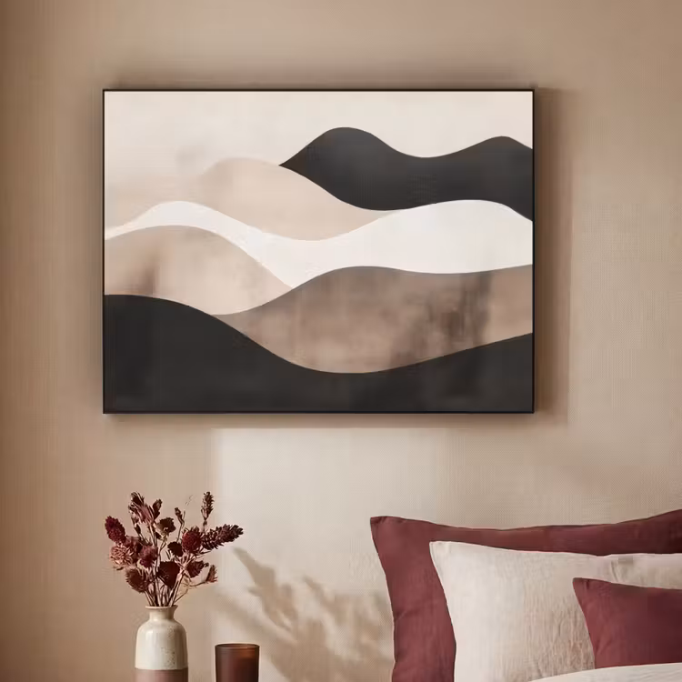 Abstract - Landschap - Golven - Crèmekleur Textielframe zwart klein -sfeer1