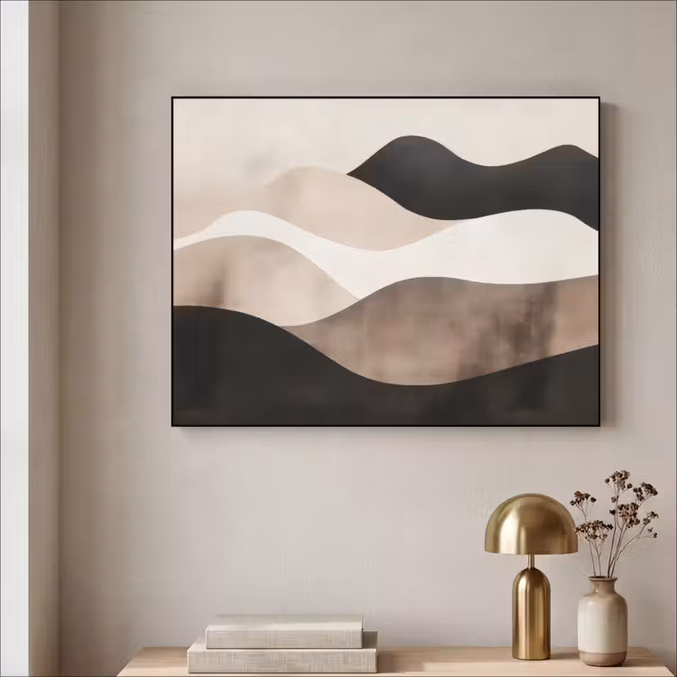 Abstract - Landschap - Golven - Crèmekleur Textielframe zwart klein -sfeer2