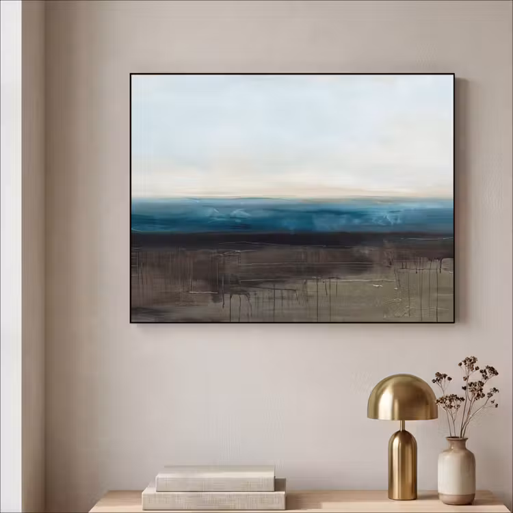 Abstract - Landschap - Horizon - Blauw - Modern Textielframe zwart klein -sfeer2