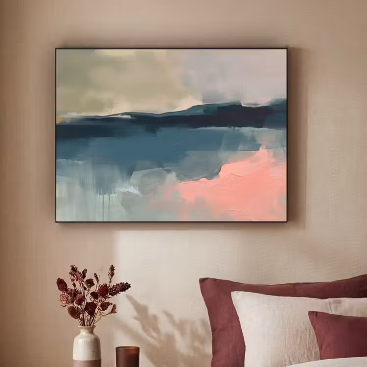 Abstract - Landschap - Kunst - Modern - Groen - Blauw Textielframe zwart klein -sfeer1