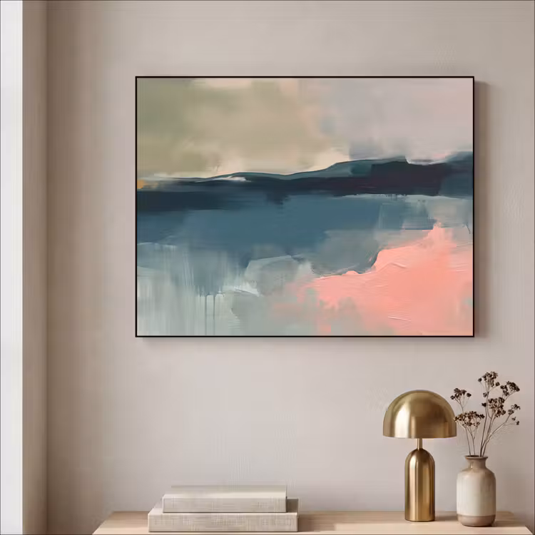 Abstract - Landschap - Kunst - Modern - Groen - Blauw Textielframe zwart klein -sfeer2