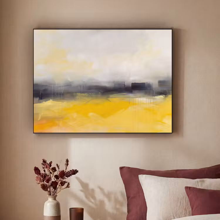 Abstract - Landschap - Modern - Geel Textielframe zwart klein -sfeer1