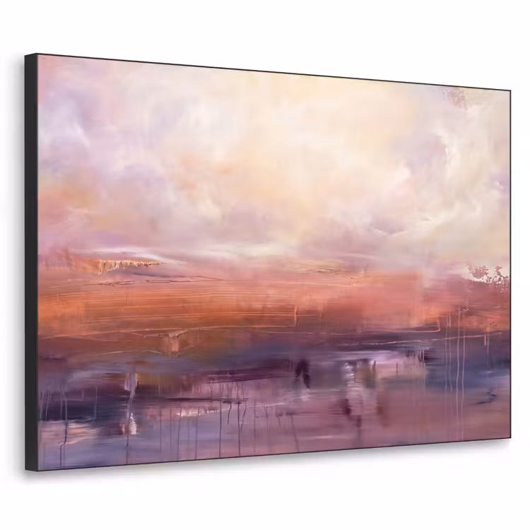 Abstract - Landschap - Modern - Paars - Oranje Textielframe zwart klein -3d