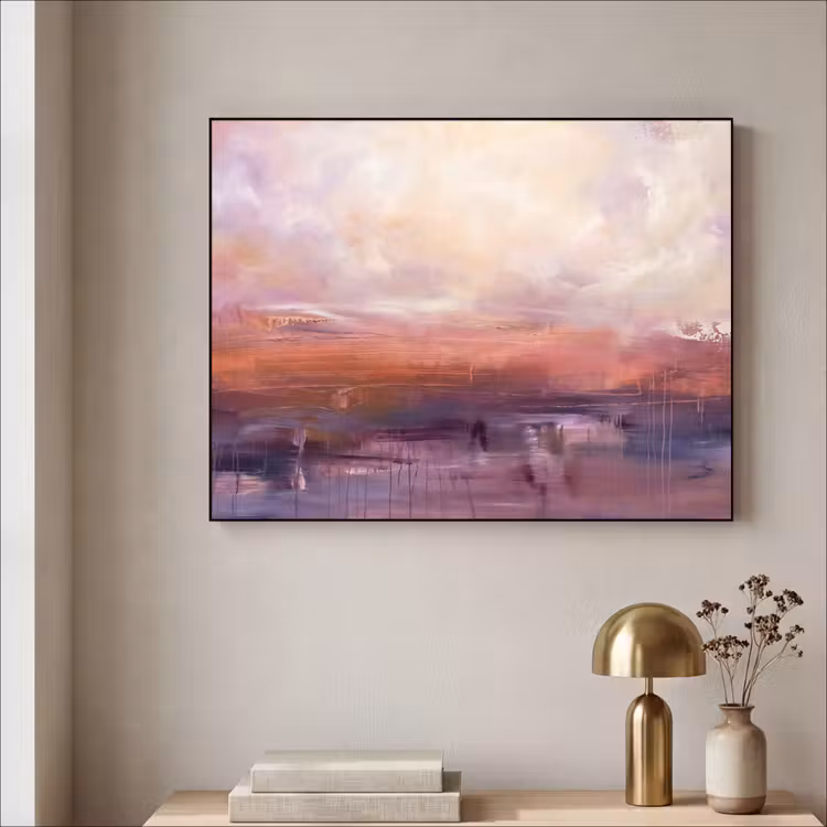 Abstract - Landschap - Modern - Paars - Oranje Textielframe zwart klein -sfeer2