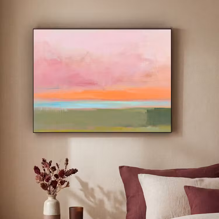 Abstract - Landschap - Modern - Roze - Oranje Textielframe zwart klein -sfeer1
