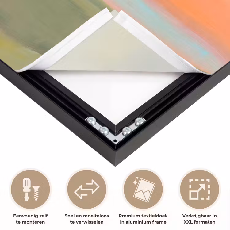 Abstract - Landschap - Modern - Roze - Oranje Textielframe zwart klein -USP_closeupNL