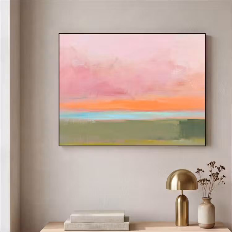 Abstract - Landschap - Modern - Roze - Oranje Textielframe zwart klein -sfeer2
