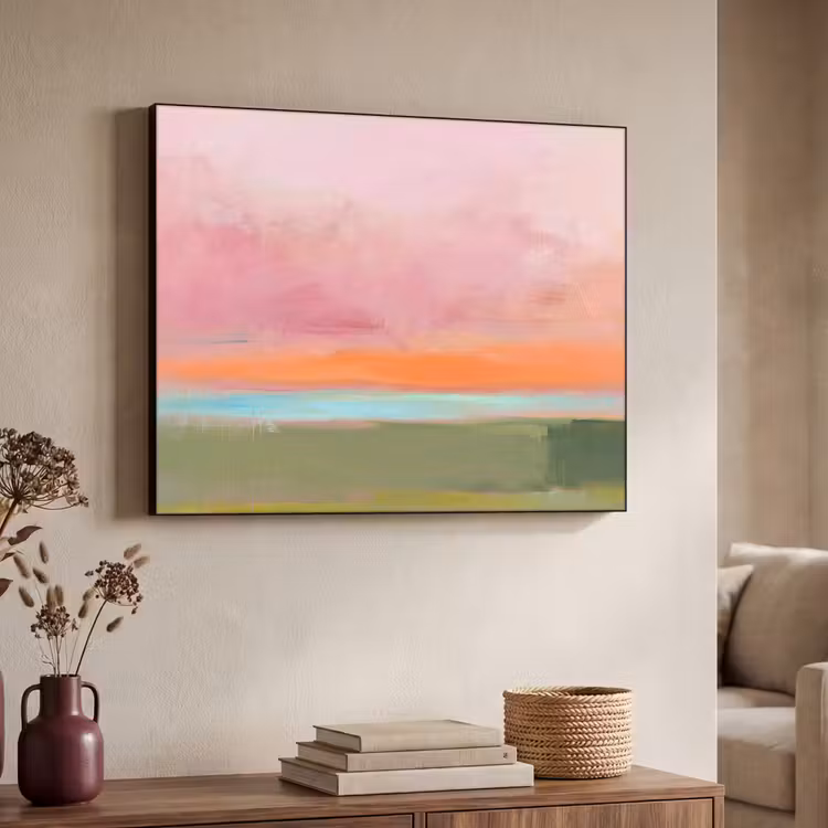 Abstract - Landschap - Modern - Roze - Oranje Textielframe zwart klein -sfeer3