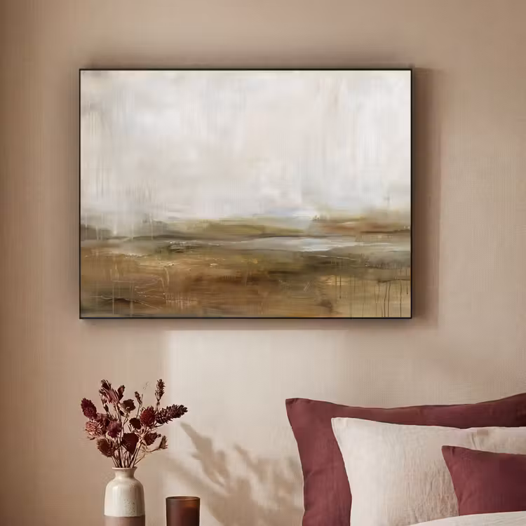 Abstract - Landschap - Natuur - Beige - Bruin Textielframe zwart klein -sfeer1