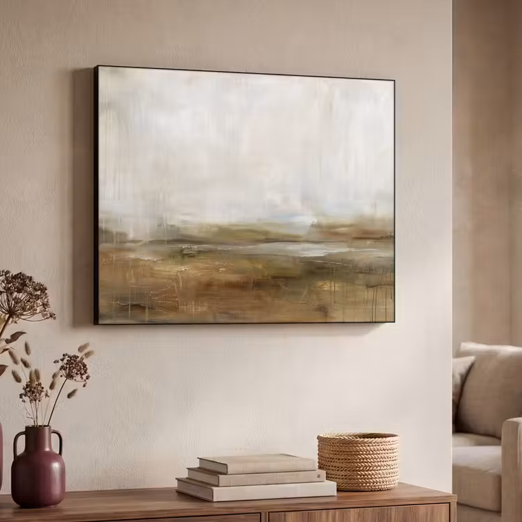 Abstract - Landschap - Natuur - Beige - Bruin Textielframe zwart klein -sfeer3