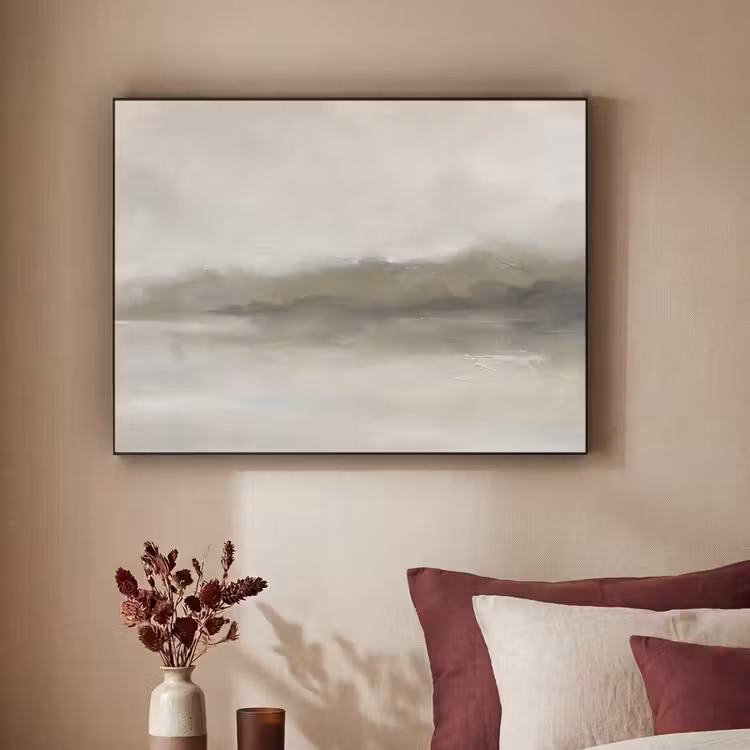 Abstract - Landschap - Nevel - Modern - Grijs Textielframe zwart klein -sfeer1