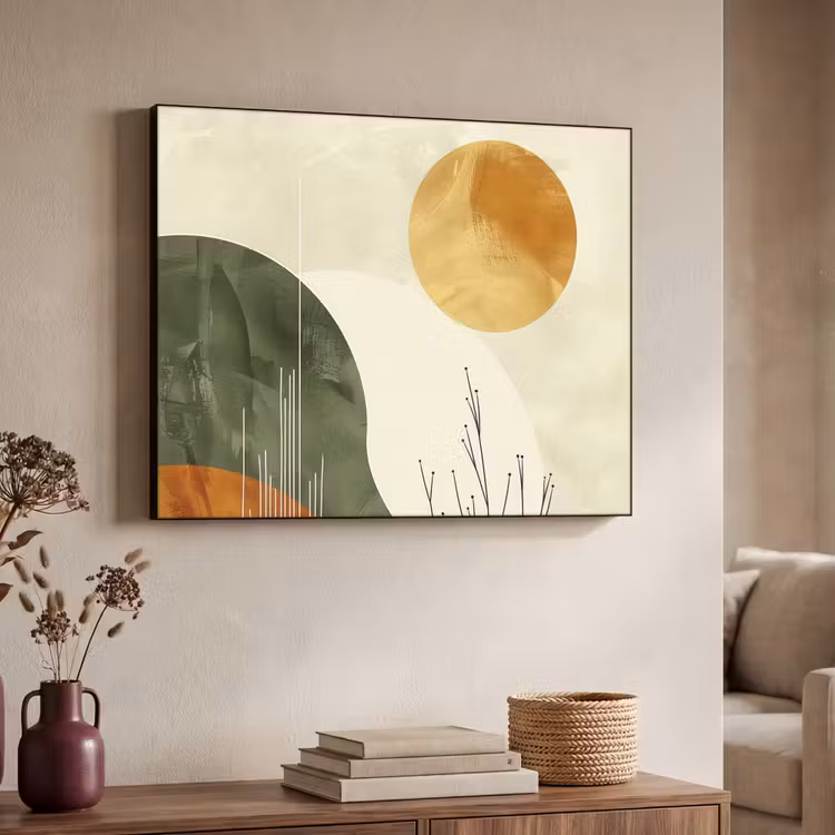 Abstract - Landschap - Zon - Kunst Textielframe - compleet frame klein -sfeer3