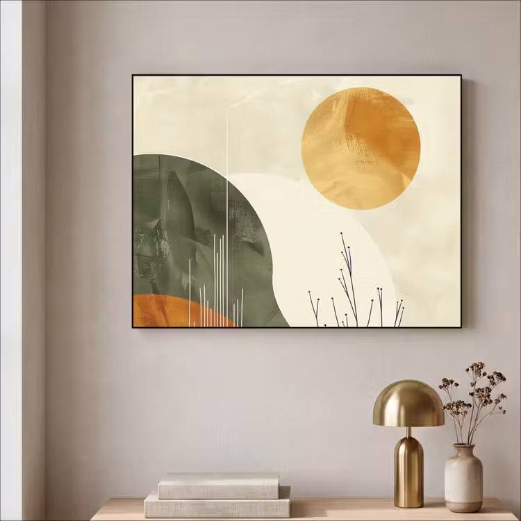 Abstract - Landschap - Zon - Kunst Textielframe zwart klein -sfeer2
