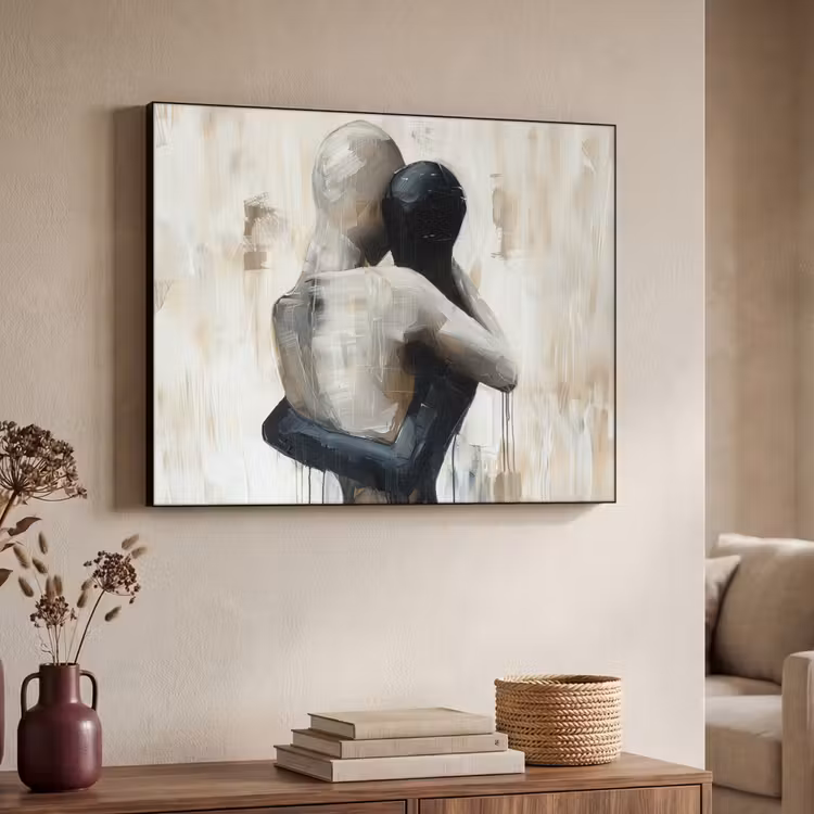 Abstract - Liefde - Zwart wit - Modern Textielframe - compleet frame klein -sfeer3
