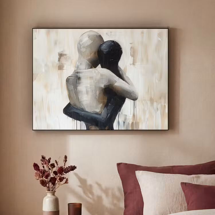 Abstract - Liefde - Zwart wit - Modern Textielframe - compleet frame klein -sfeer1