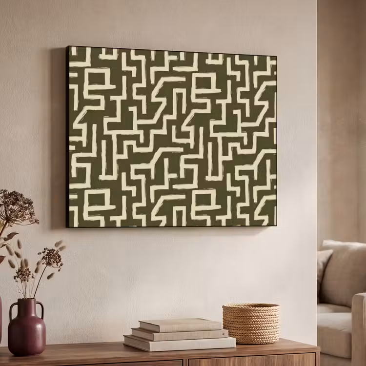 Abstract - Lijnen - Groen Textielframe zwart klein 947 -sfeer3