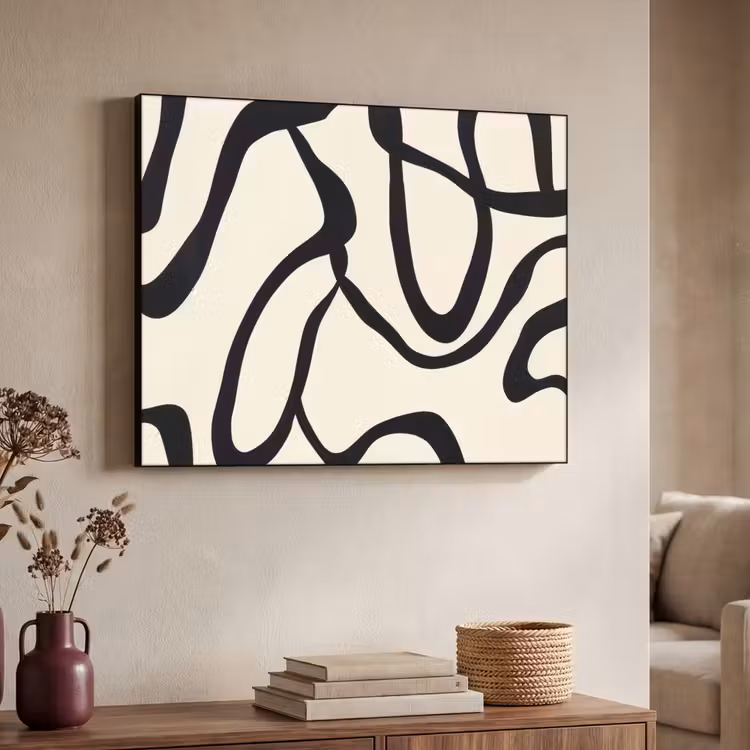 Abstract - Lijnen - Modern - Beige Textielframe - compleet frame klein -sfeer3