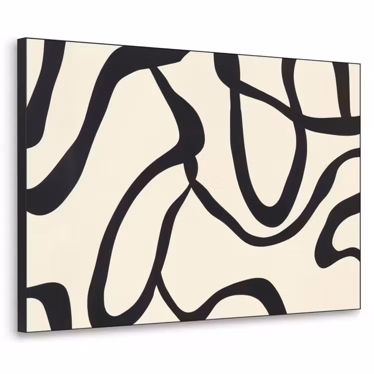 Abstract - Lijnen - Modern - Beige Textielframe zwart klein -3d
