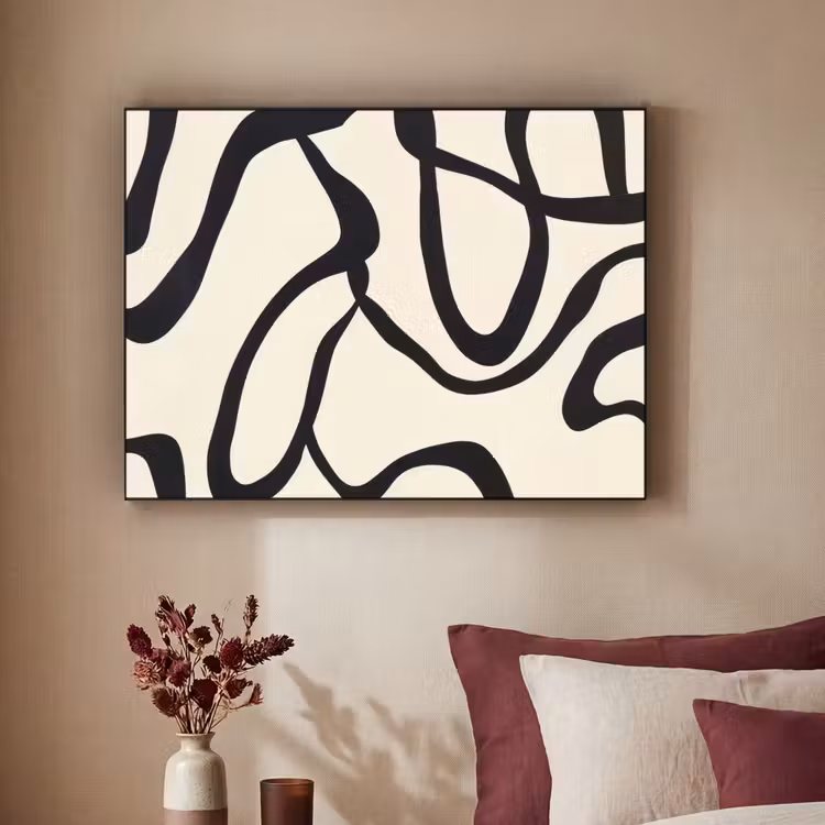Abstract - Lijnen - Modern - Beige Textielframe zwart klein -sfeer1