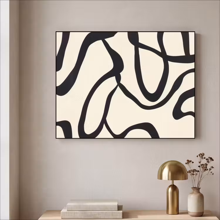 Abstract - Lijnen - Modern - Beige Textielframe - compleet frame klein -sfeer2