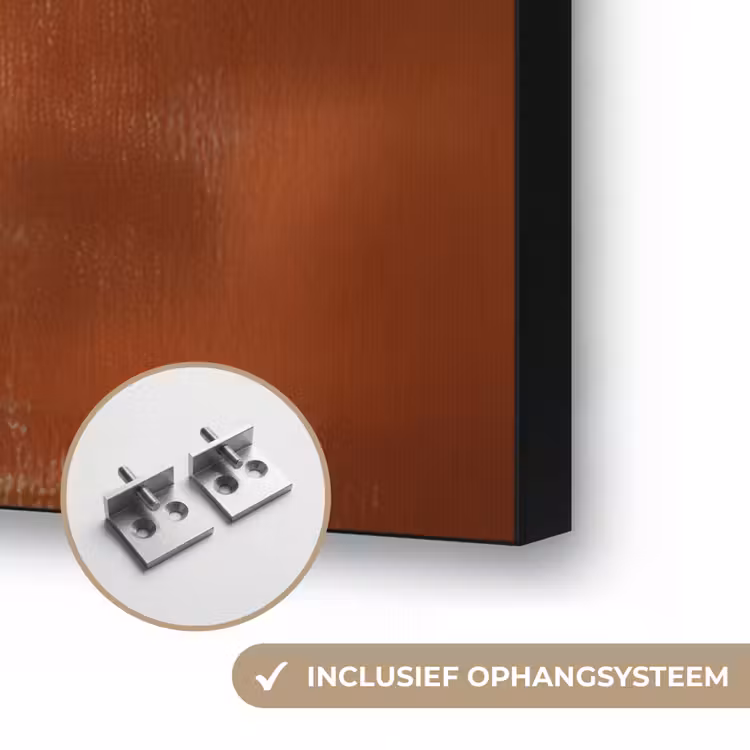Abstract - Lijnen - Zonnestralen - Roodbruin Textielframe zwart klein -USP_ophangsysteemNL