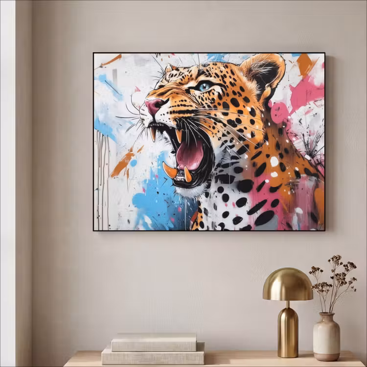 Abstract - Luipaard - Kleurrijk Textielframe - compleet frame klein -sfeer2