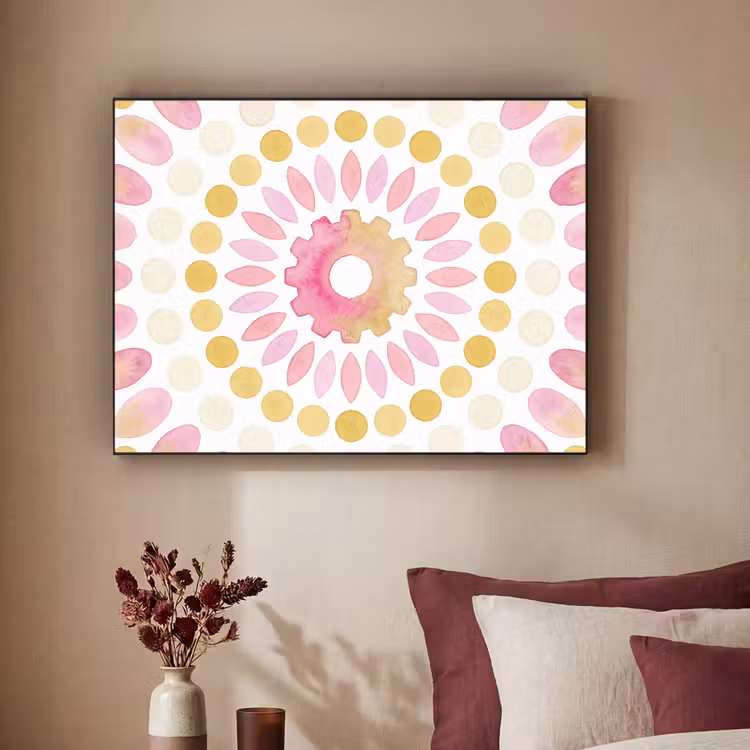 Abstract - Mandala - Kunst - Modern - Roze Textielframe zwart klein -sfeer1