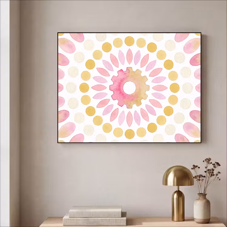Abstract - Mandala - Kunst - Modern - Roze Textielframe zwart klein -sfeer2