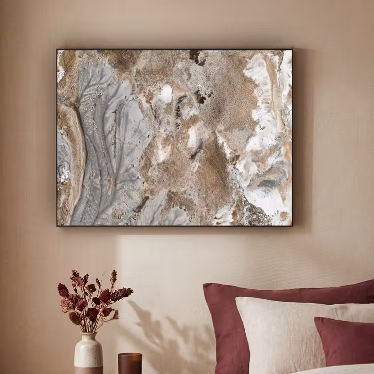 Abstract - Marmer - Wit - Bruin - Marmerlook Textielframe zwart klein -sfeer1