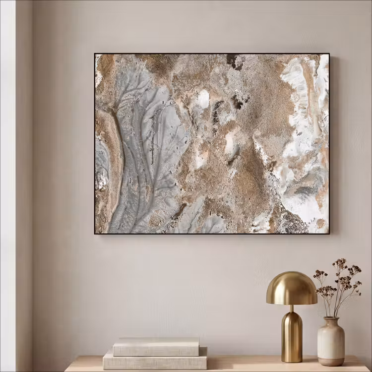 Abstract - Marmer - Wit - Bruin - Marmerlook Textielframe zwart klein -sfeer2