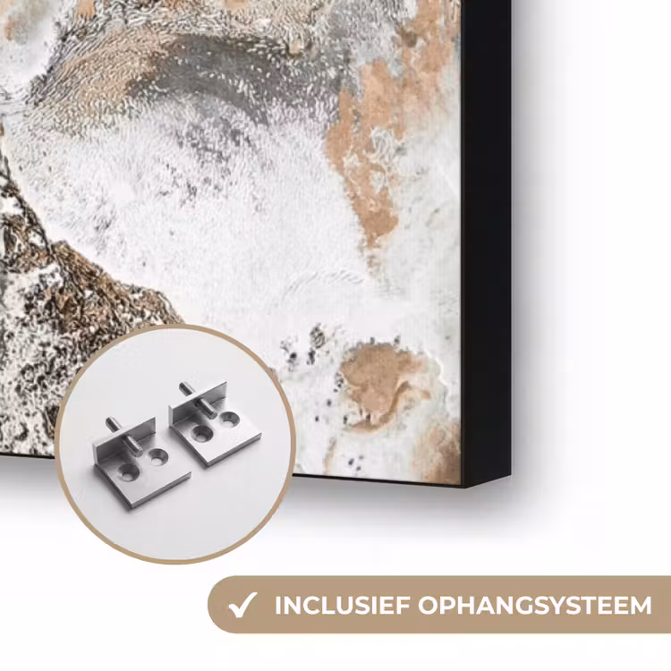Abstract - Marmer - Wit - Bruin - Marmerlook Textielframe zwart klein -USP_ophangsysteemNL