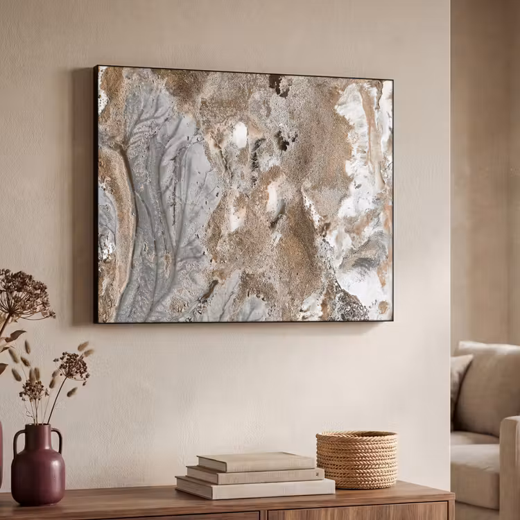 Abstract - Marmer - Wit - Bruin - Marmerlook Textielframe zwart klein -sfeer3