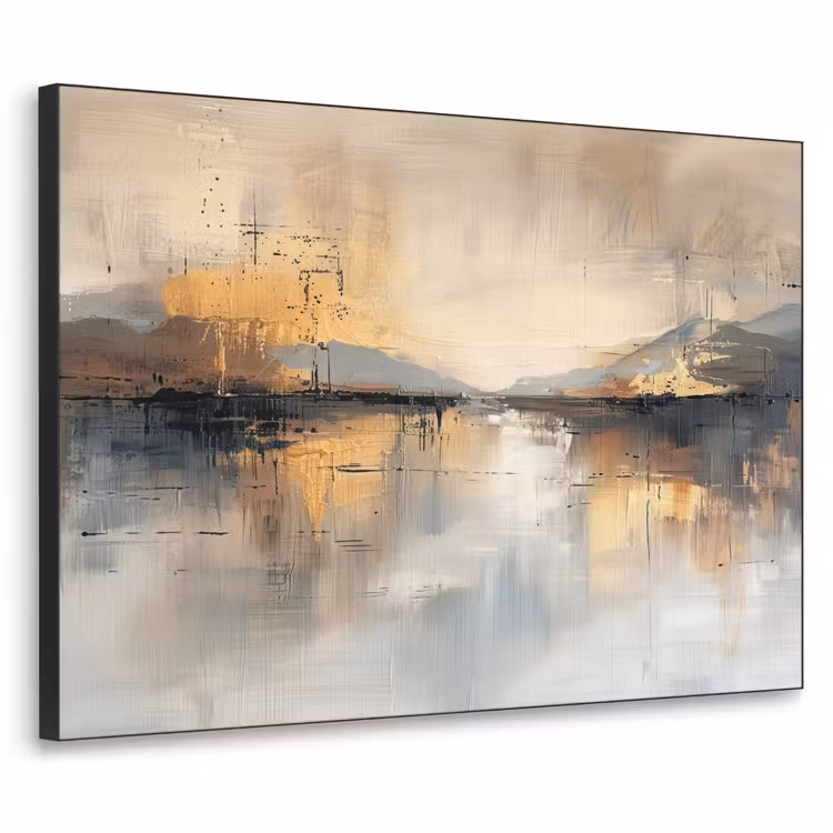 Abstract - Modern - Beige - Aesthetic - Goud Textielframe - compleet frame klein -3d