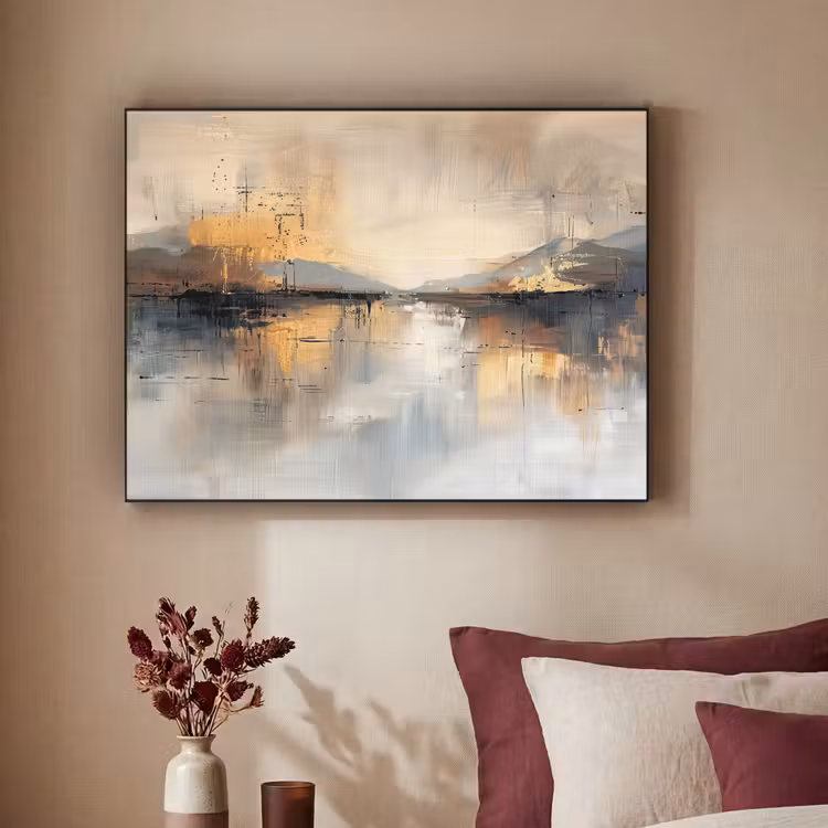 Abstract - Modern - Beige - Aesthetic - Goud Textielframe - compleet frame klein -sfeer1