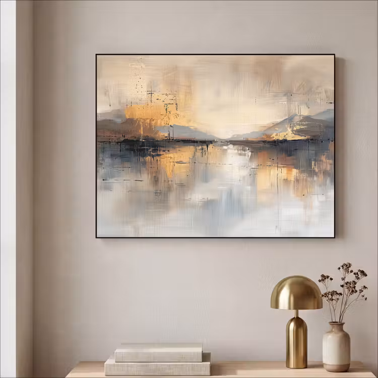 Abstract - Modern - Beige - Aesthetic - Goud Textielframe zwart klein -sfeer2