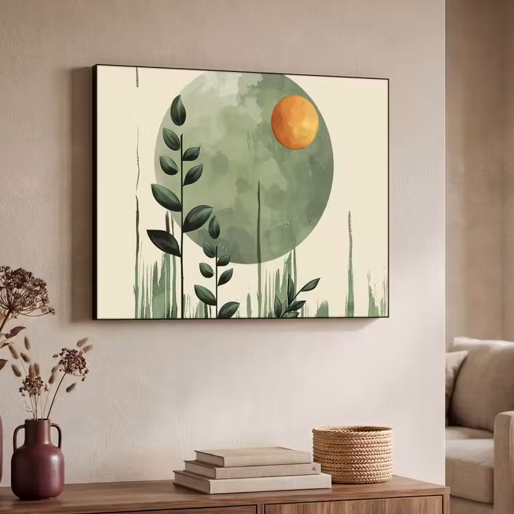 Abstract - Natuur - Kunst - Zon - Modern Textielframe - compleet frame klein -sfeer3