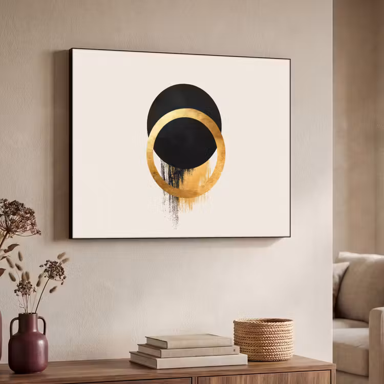 Abstract ontwerp - Zwarte cirkel - Verfvlekken Textielframe zwart klein -sfeer3