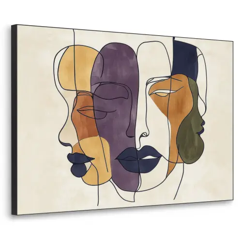 Abstract - Overlappende gezichten - Paars - Donkergroen Textielframe zwart klein -3d