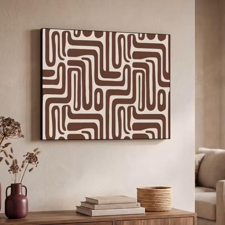 Abstract - Patroon - Bruin Textielframe zwart klein 947 -sfeer3