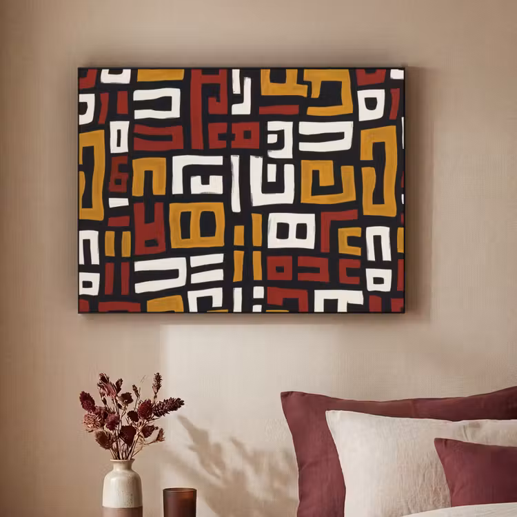 Abstract - Patroon - Rood Textielframe zwart klein -sfeer1
