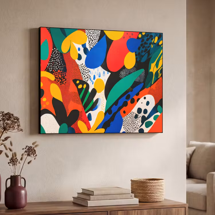Abstract - Planten - Vormen - Kleurrijk Textielframe zwart klein -sfeer3