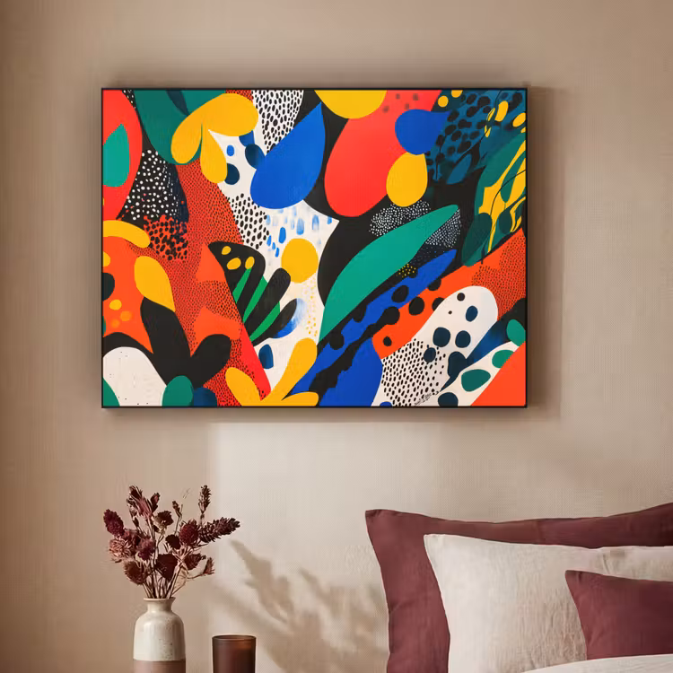 Abstract - Planten - Vormen - Kleurrijk Textielframe zwart klein -sfeer1