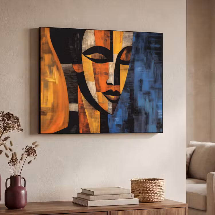 Abstract - Portret - Kleurvakken Textielframe zwart klein -sfeer3