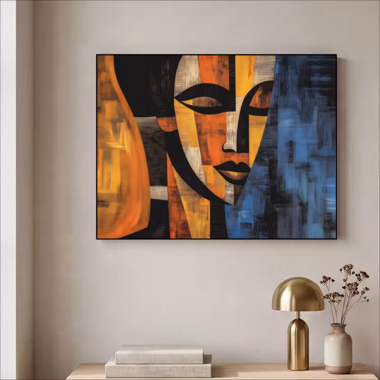 Abstract - Portret - Kleurvakken Textielframe - compleet frame klein -sfeer2