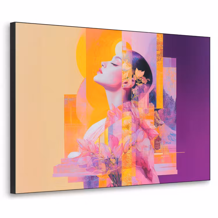 Abstract - Portret - Vrouw - Kleurrijk Textielframe zwart klein -3d