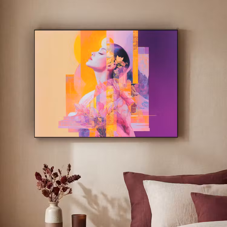 Abstract - Portret - Vrouw - Kleurrijk Textielframe zwart klein -sfeer1