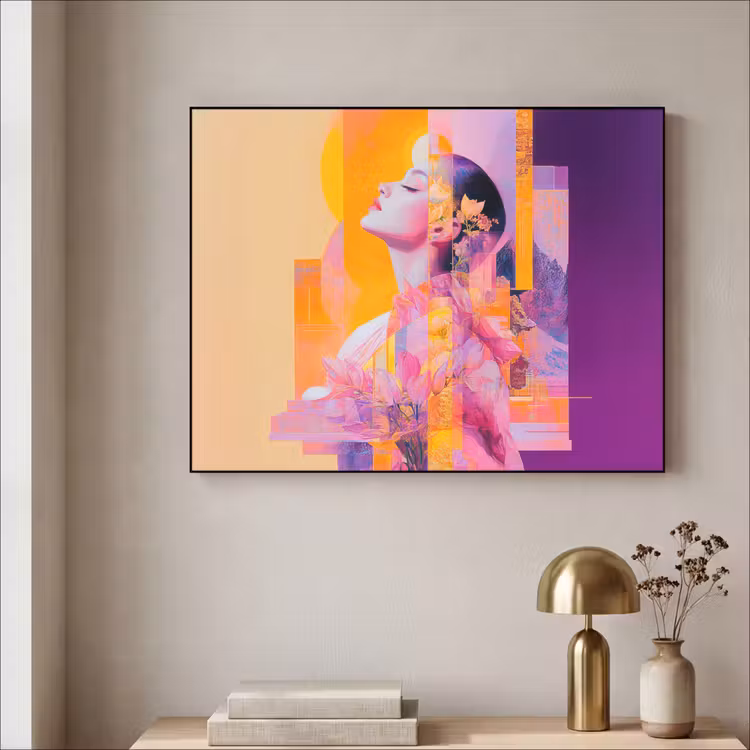 Abstract - Portret - Vrouw - Kleurrijk Textielframe zwart klein -sfeer2